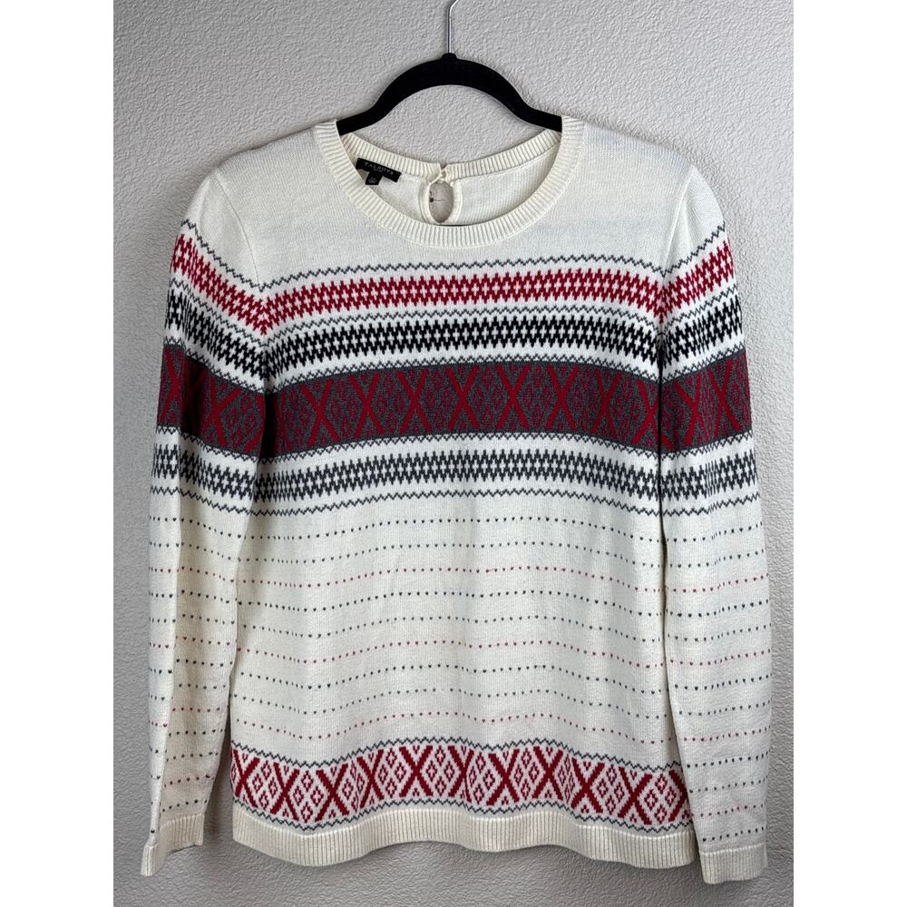 TALBOTS SWEATER WOMAN'S SIZE LARGE PETITE CASHMERE BLEND FAIR ISLE RED HOLIDAY